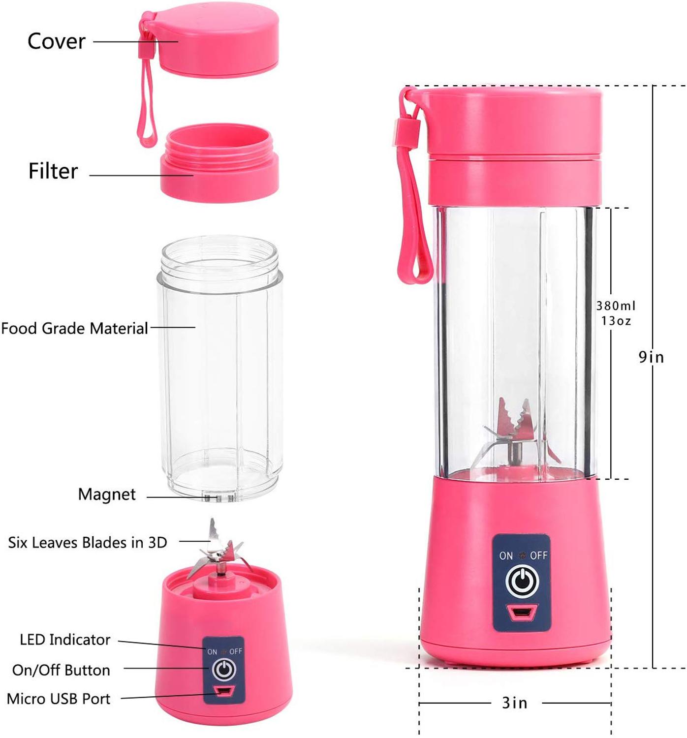 380ML Portable Personal Mini Juicer Cup USB Rechargeable Blender Smoothie  Mixer